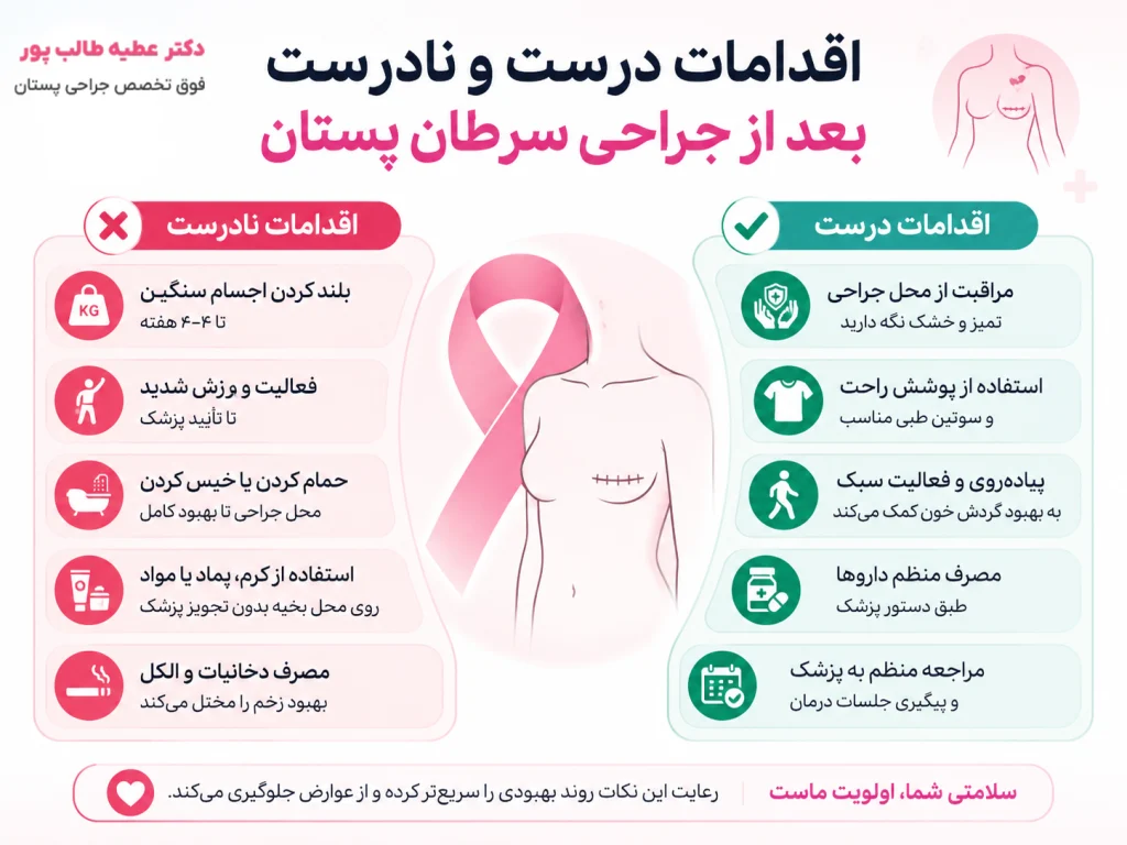 اقدامات درست و نادرست بعد از جراحی سرطان پستان